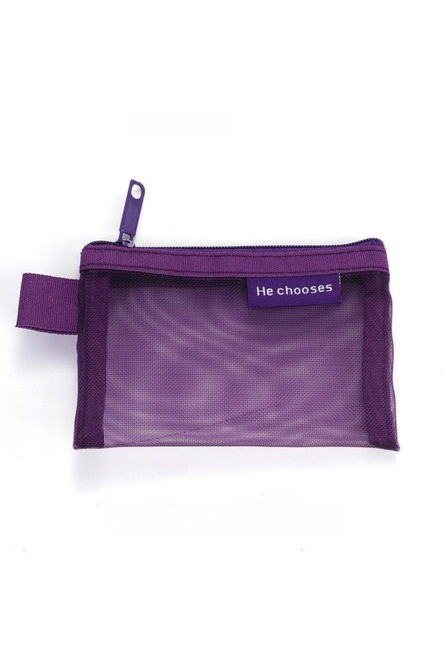 Purple 1/5Pcs Minimalist Nylon Mesh Small Item Storage Bag Portable Travel Pouch Solid Color Hand Wa
