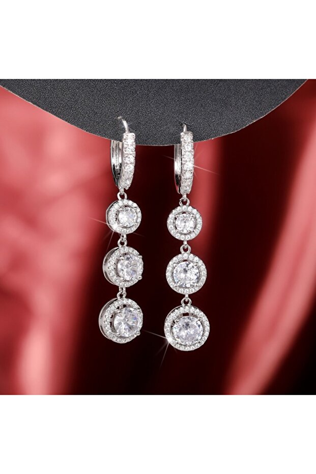 E2135 Huitan Trendy Luxury Women's Dangle Earrings with Round Cubic Zirconia Sparkling Hanging Earri