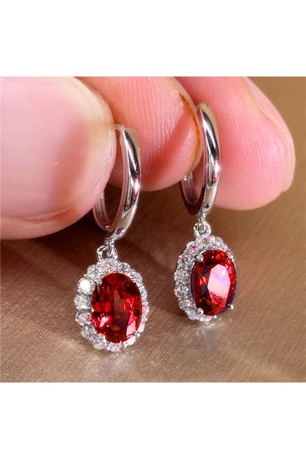 E4675 Huitan Fashion Women Drop Earrings Inlaid Shining Blue/red Cubic Zirconia Elegant Wedding Part