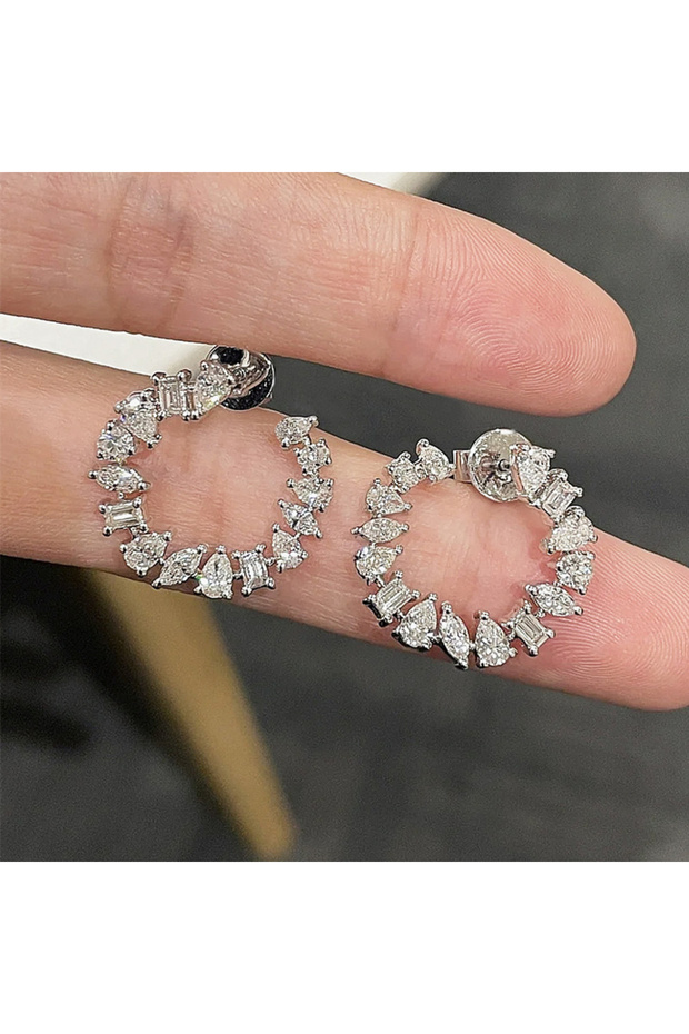 E2466 Huitan Circle Stud Earrings for Women Luxury Waterdrop Marquise Square Round CZ Newest Fashion