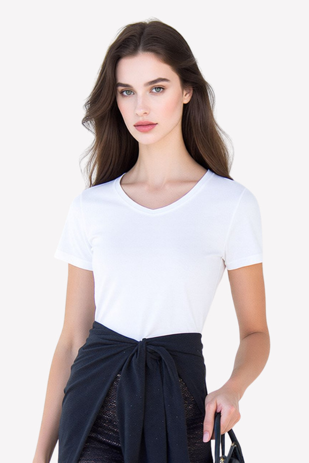 Women's V-Neck Short Sleeve Cotton Modal Stretchy Undershirt - Breathable & Soft Texture