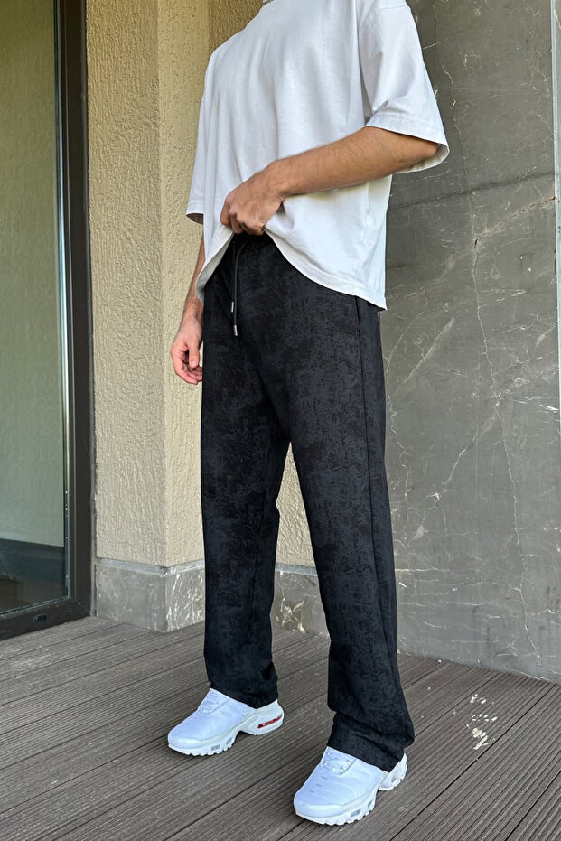 Men's Black Oversize Tie-Dye Pattern Jogger Sweatpants