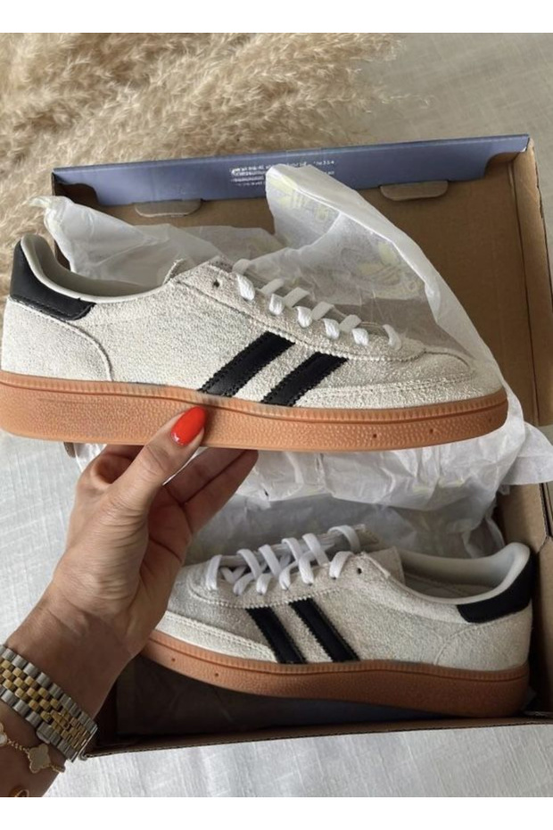 Spezz Imported Handball Gray Striped Suede Sneakers