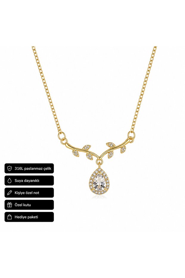 Drop Stone Women's Necklace 316L Stainless Steel Gold Color Gift