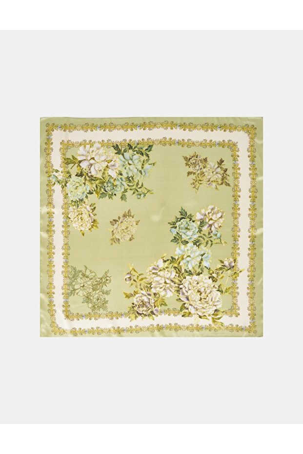 Peony Motif Scarf Pistachio Green