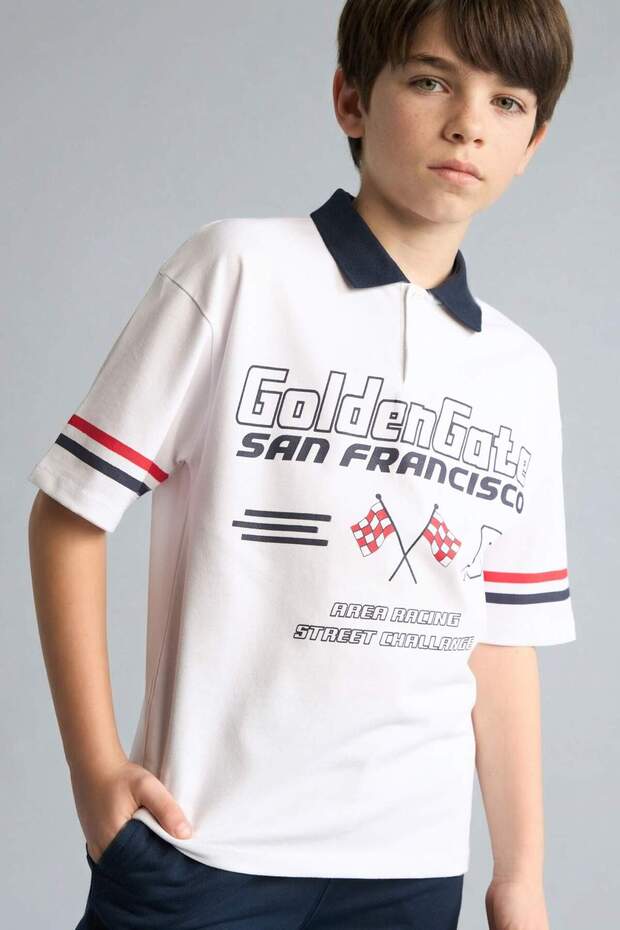 Oversize Polo Collar Pique Short Sleeve Polo T-Shirt for Boys H0981A826Sm