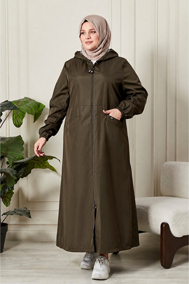 Women's Plus Size Hooded Zipper Long Coat