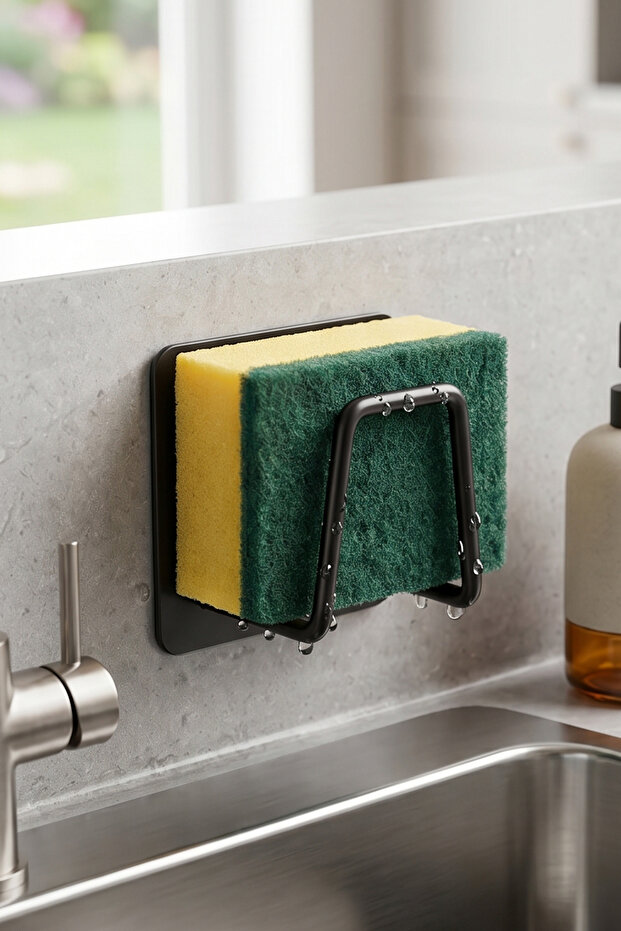 Luxury Thermoplastic Coated Black Adhesive Dish Sponge Holder Kitchen Sink Organizer