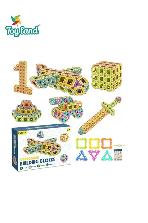 Changeable Building Blocks Set – 130 PCS Creative Construction Kit with Interlocking Shapes for Kids 3+