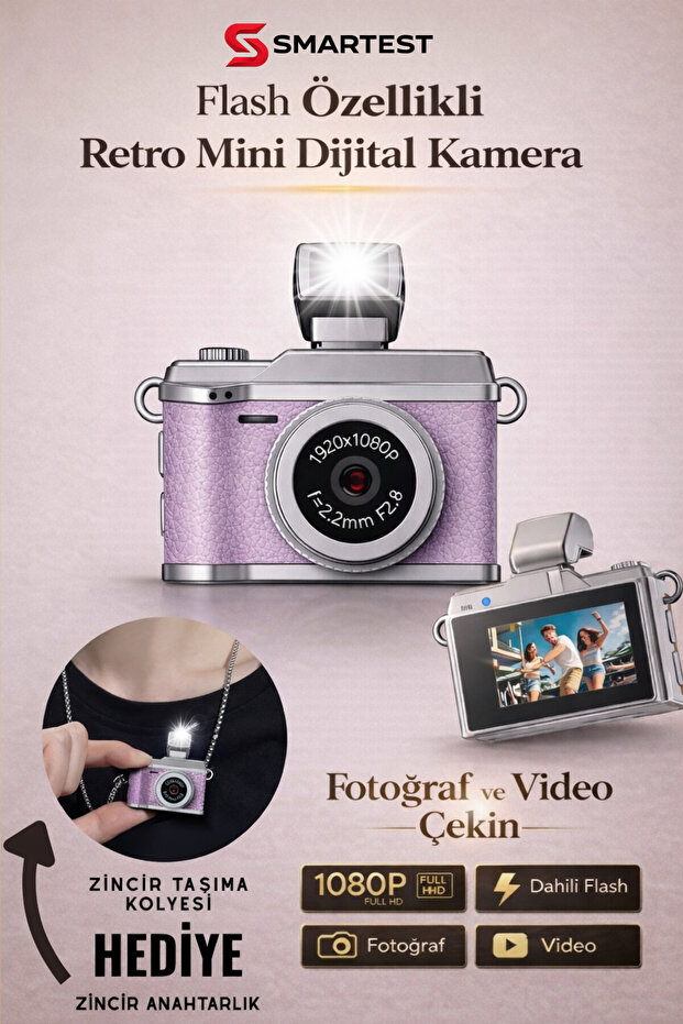 SMARTEST Mini Dijital Flashlı Kamera Selfie Video Vlog Kamerası Mini Anahtarlık 1080P