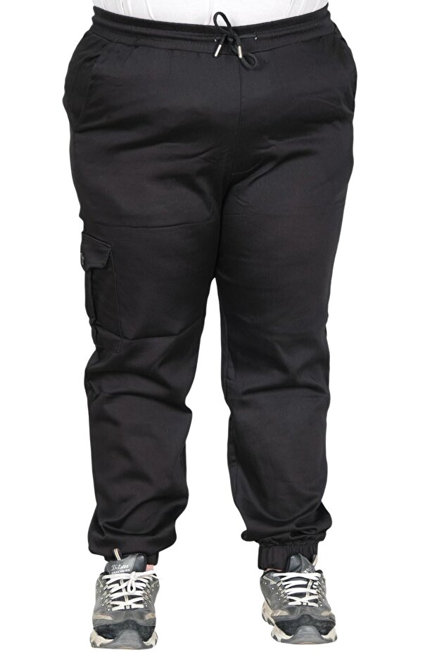 Mode XL Real Big Size Women's Pants Linen Cargo Pocket Jogger Spring 23912 Black