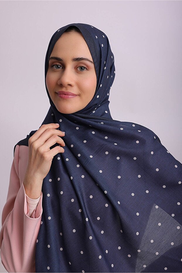 شال منقوش من جانب واحد - أزرق داكن