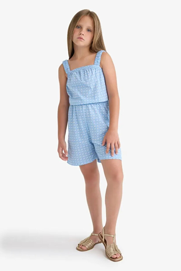 100% Cotton Floral Strap Jumpsuit for Girls B4814A826Hs