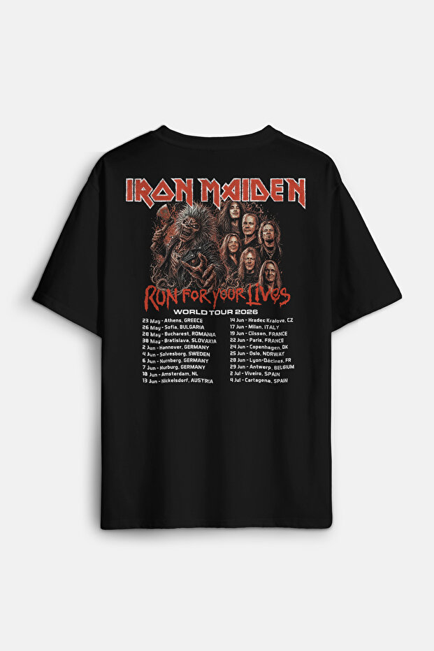 Black Iron Maiden Metal Music Tour Printed Oversize T-Shirt