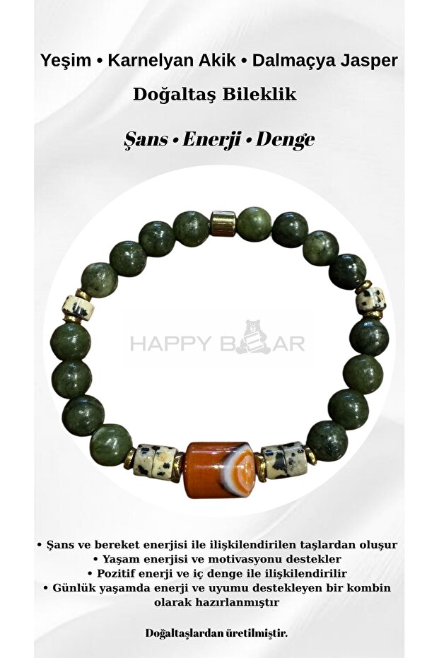 Jade - Carnelian Agate - Dalmatian Jasper Natural Stone Women's Design Bracelet |   Luck and Positive Energy