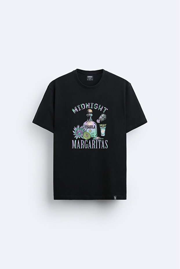 Cocktail Printed Crew Neck Black T-Shirt T-Shirt