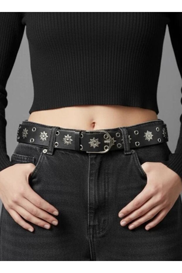 Eyelet Unisex Gothic Belt with Star Detail