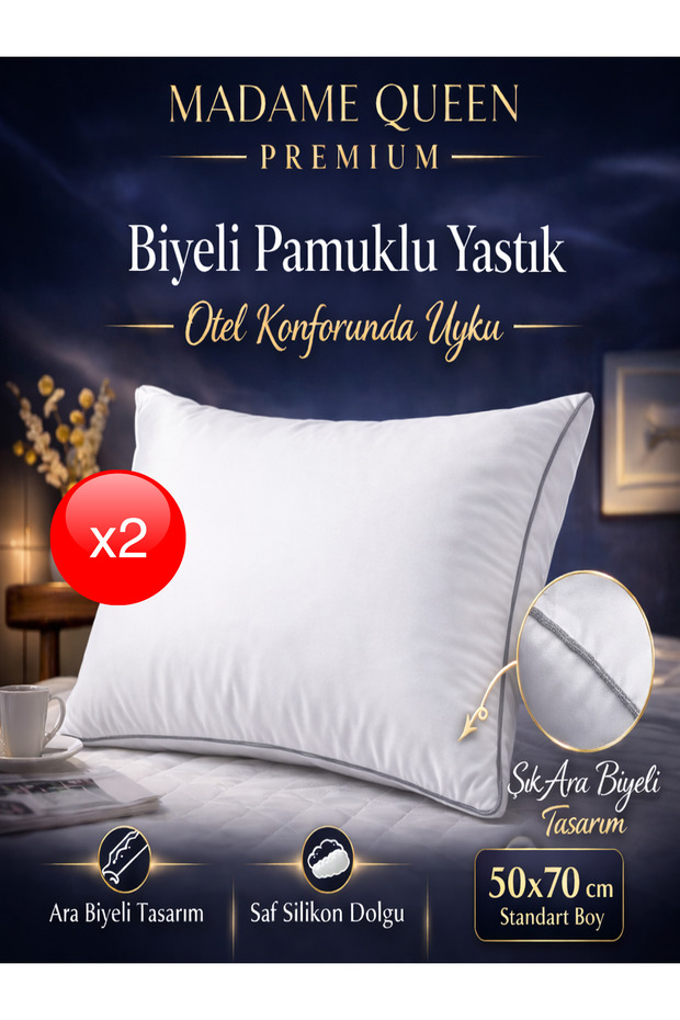 2 Premium 50X70 Piping Cotton Pillows – 800 Gr