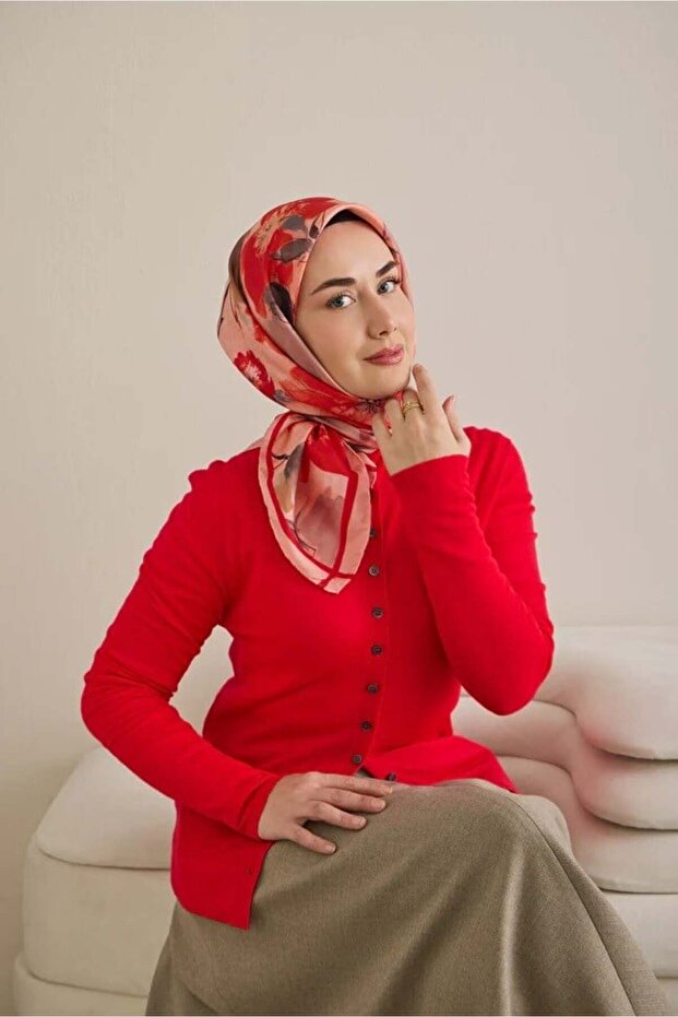 Tivil Pure Silk 11498 - 04 Red Floral Pattern