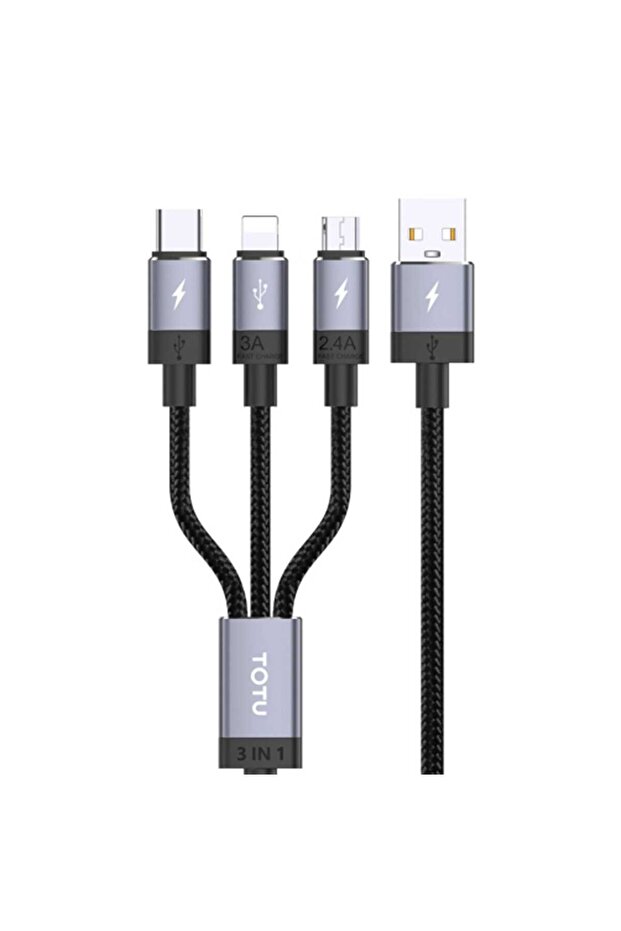 Micro+Lightning+Type-C Data Cable 1.2M Black+Grey - 1