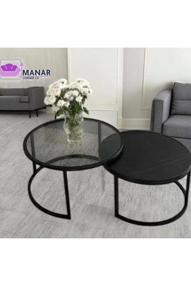 Black Nesting Two-Tier Table Set - Modern Design - 1
