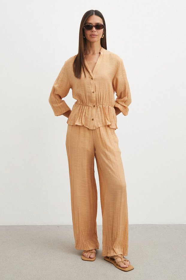 Crinkle wide leg trousers