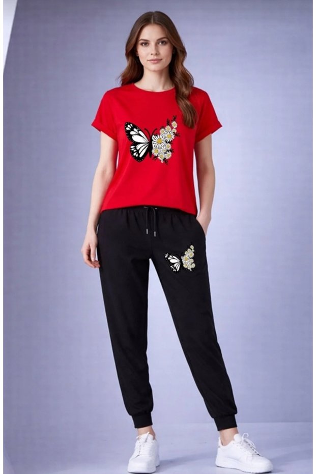 T-Sihrt Track Suit Set Daisy Butterfly Printed for Women / Girls