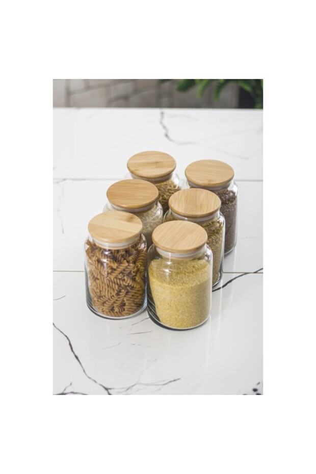 Set of 6 Glass Jar with Bamboo Lid & Food Storage Container 800 ml Medium Size (Vacuum Lid)