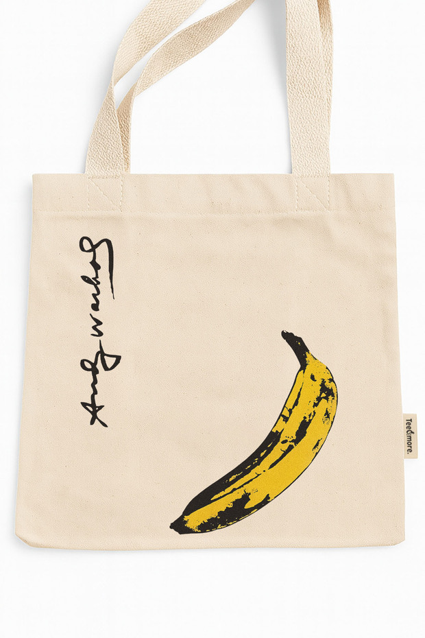 Andy Warhol Banana Printed Canvas Tote Bag with Velcro and Inner Pocket