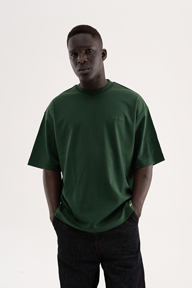 Tricou oversize Basic Interlock pentru bărbați, verde - 2