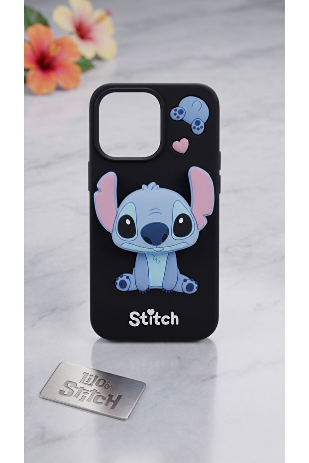جراب حماية بتصميم شخصية ستيتش (Stitch) ثلاثية الأبعاد لهواتف آيفون - أسود 12 Pro Max