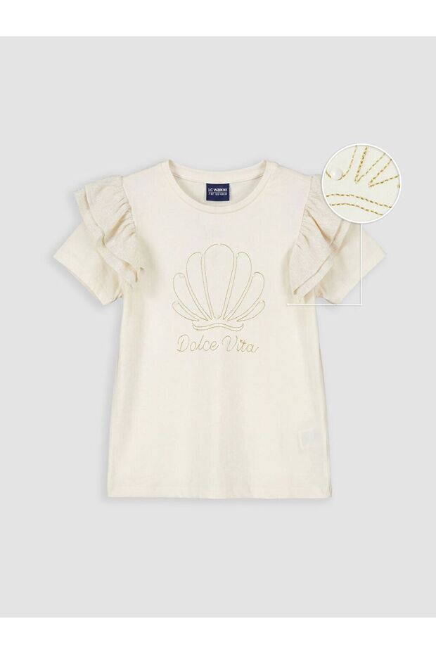 Lcw Kids Crew Neck Beaded Girls' T-Shirt