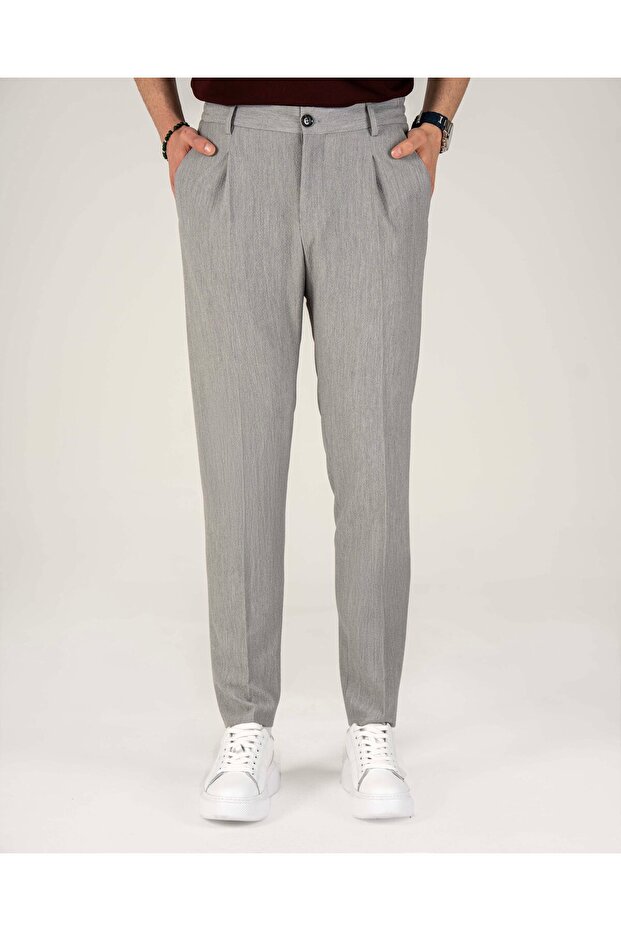 Slim Fit Bel Detailed Trousers Gray T20039-04