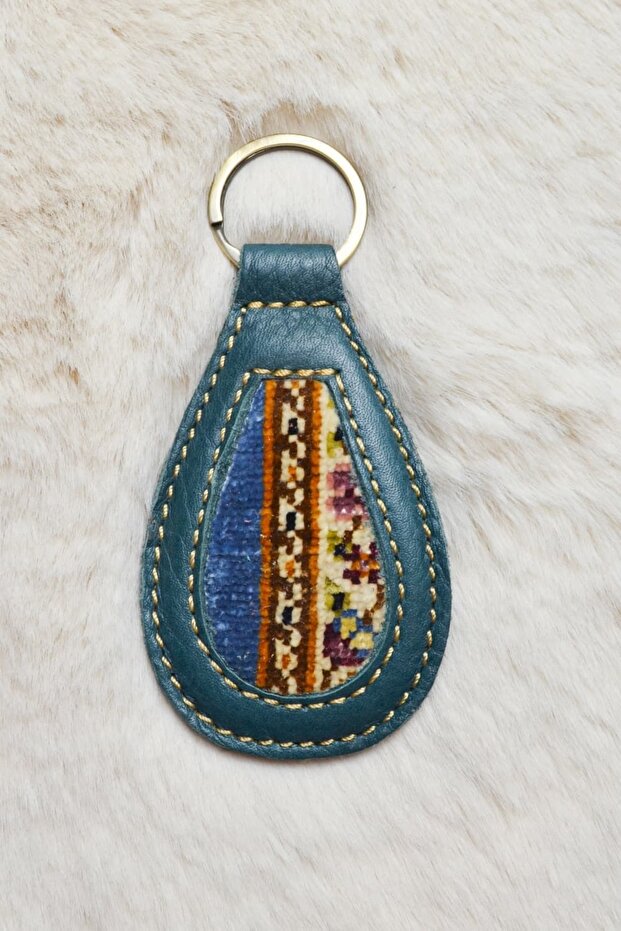 Handmade Green Color Keychain from Antique Silk Carpet