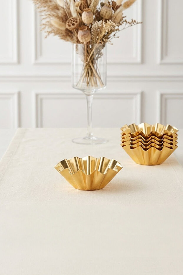6-Piece Serrated Gold Sugar Bowl Coffee Side Serving Set - Decorative Bowl