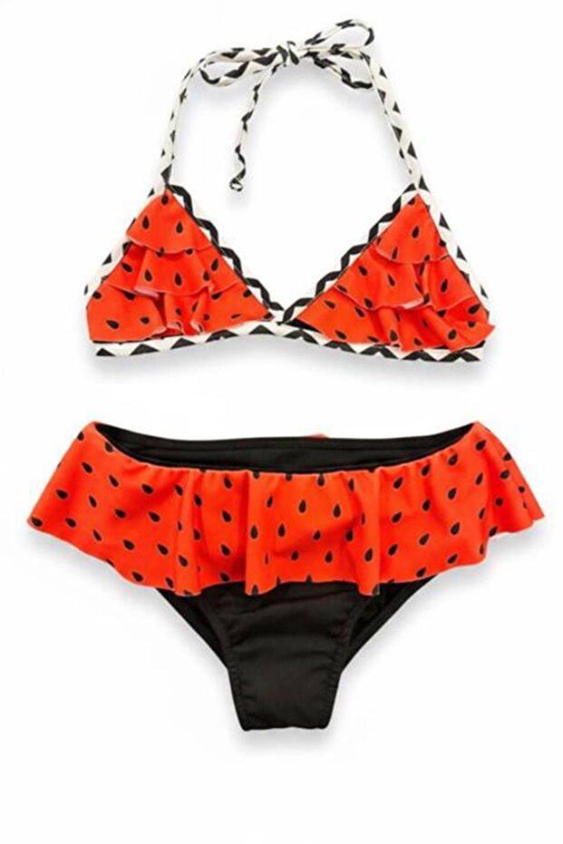 My Little One's Skin-Friendly Watermelon Patterned Ruffle Girls' Bikini Set - Red