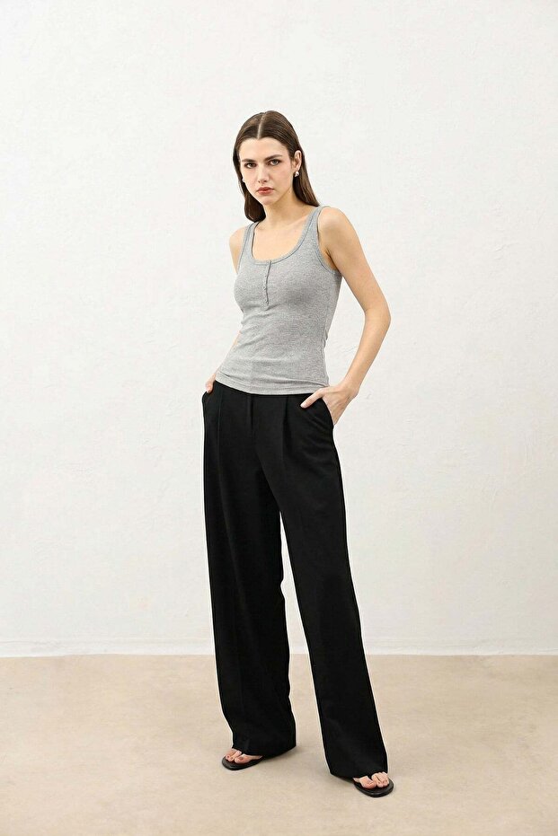 Gray Button Detailed Women's Tank Top