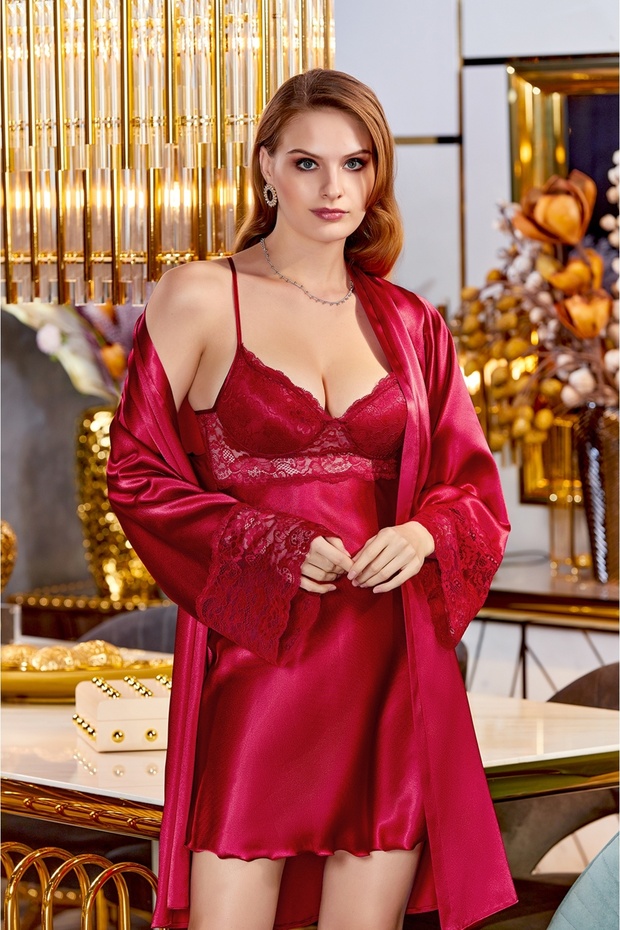 Women's Satin Lace 6-Piece Dowry Nightgown, Dressing Gown, Pajama Set S300