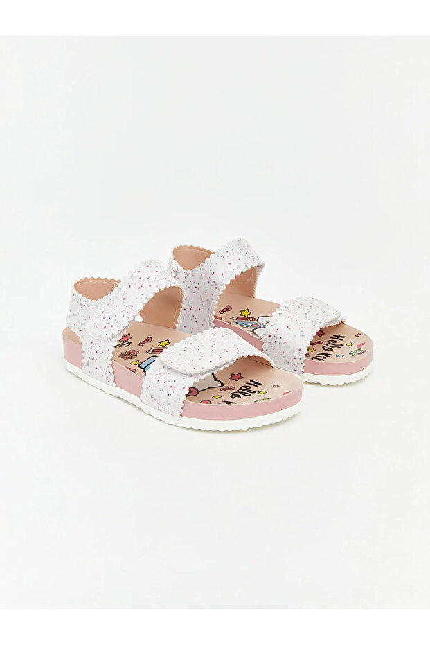 White Printed Velcro Baby Girl Sandals