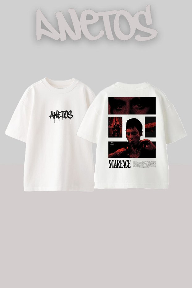 Tony Montana Scarface Red Streetwear Style Back Printed Cotton White Oversize T-Shirt