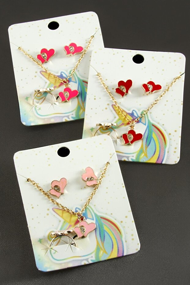 Ilkeshop Heart Enamel (224418) Set Necklace-Yellow
