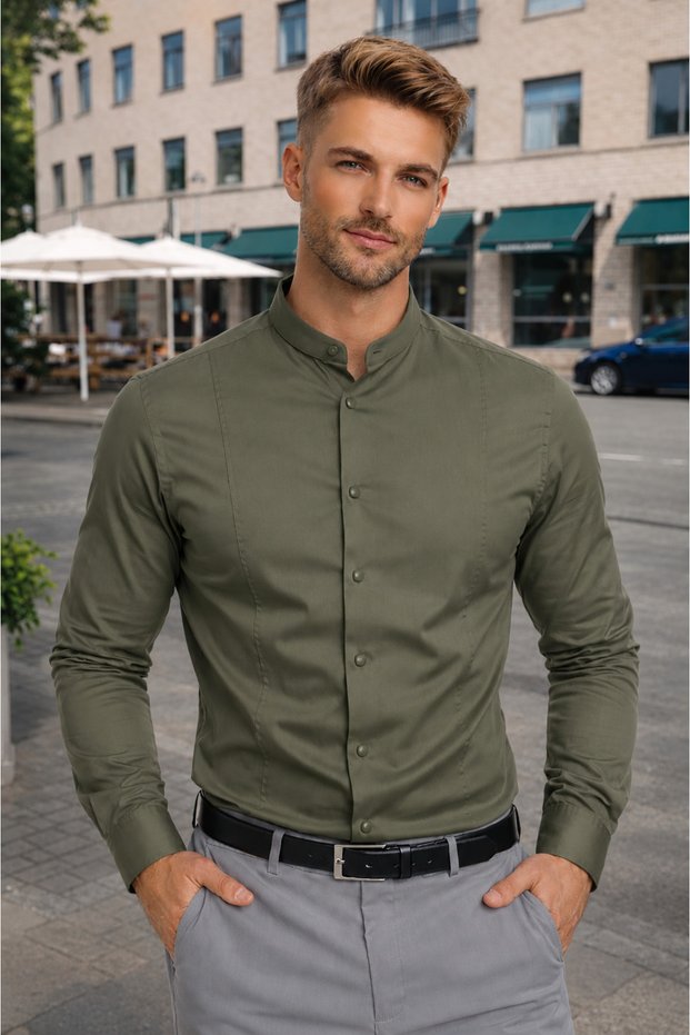 Men's Long Sleeve Slimfit Narrow Fit Court Collar Cotton Satin Casual Office Shirt