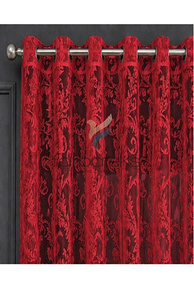 Red Rustic Curtain with Eyelet Rings and Pipe Rings for Decorating Curtains