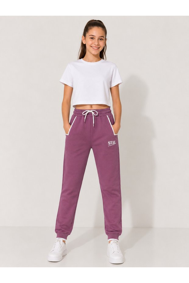Mişil 18405-26 Girls' Jogger Sweatpants with Pockets, Lace-Up, Comfortable Fit, Sports Bottoms