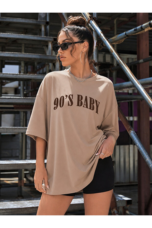 Oversize Women's 90's Baby Printed 100% Cotton Crew Neck T-Shirt