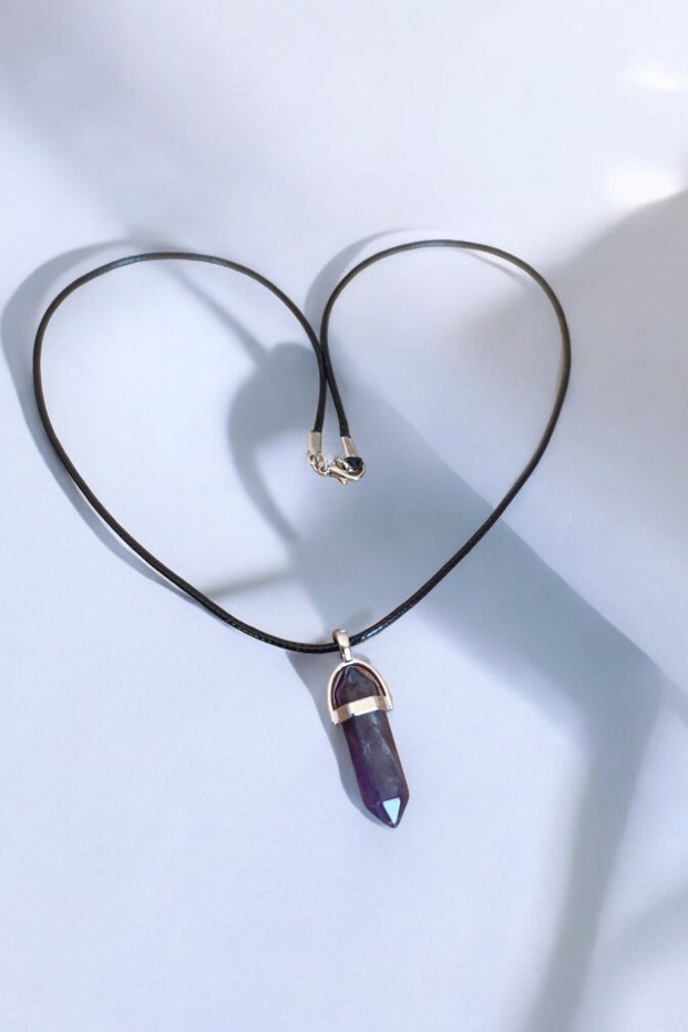 Ametist Necklace Natural Stone Necklace Amethyst Stone Leather Cord Necklace
