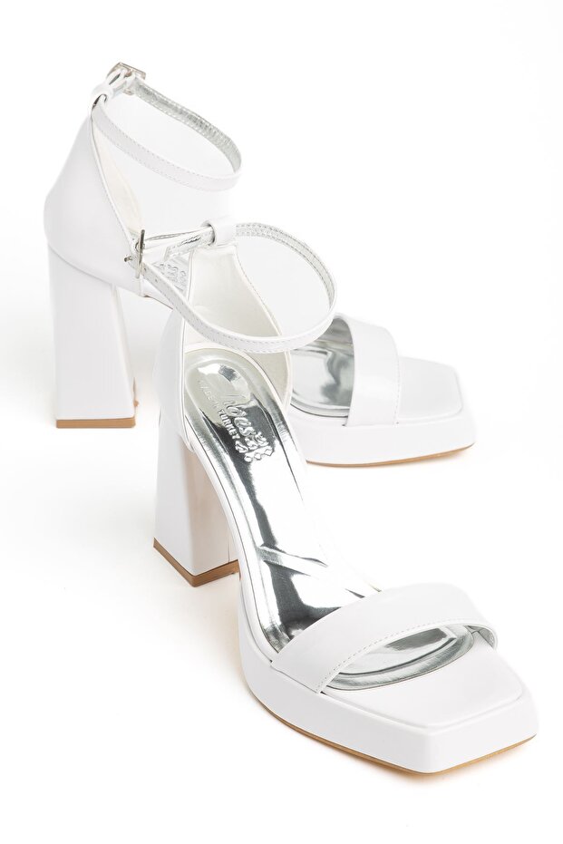 Matilda White Patent Leather Platform Open Toe Thick Heeled Shoes