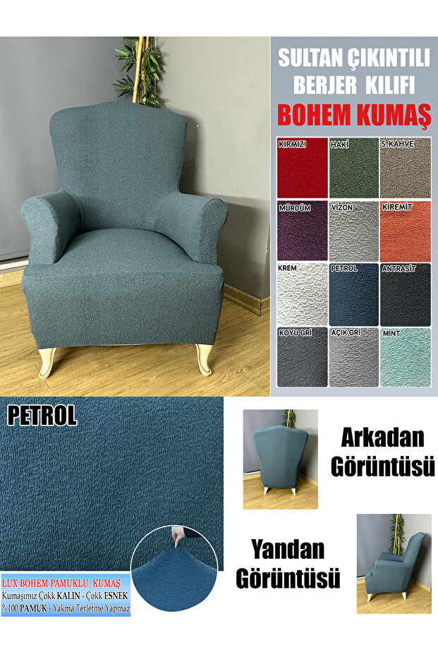 Bohem Cotton Fabric Sultan Protrussion Model Complete Dressing Chair Cover, It Is a Thick Fabric.
