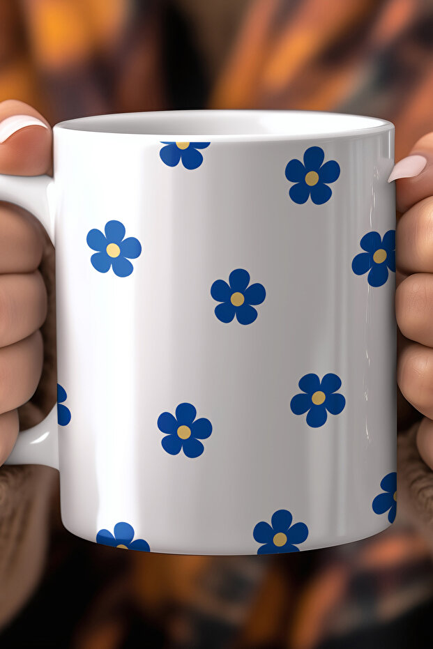 Flower Pattern 330ml Printed White Ceramic Mug Cup