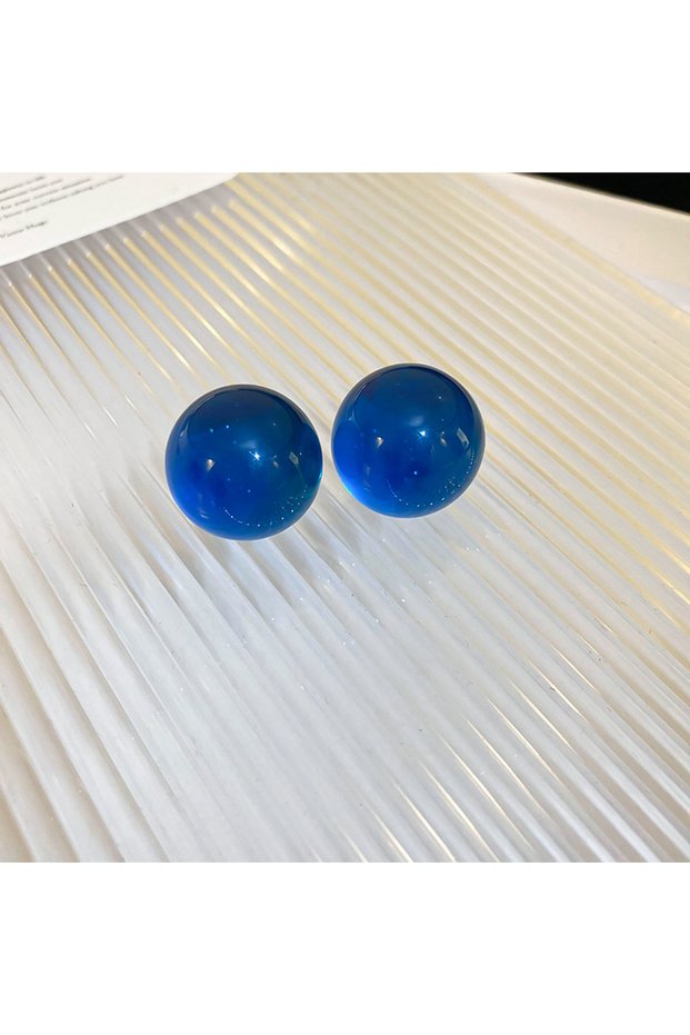 Blue color Dopamine Color Transparent Ball Resin Earring Women Simple Fashion Literary Style Stud Ea